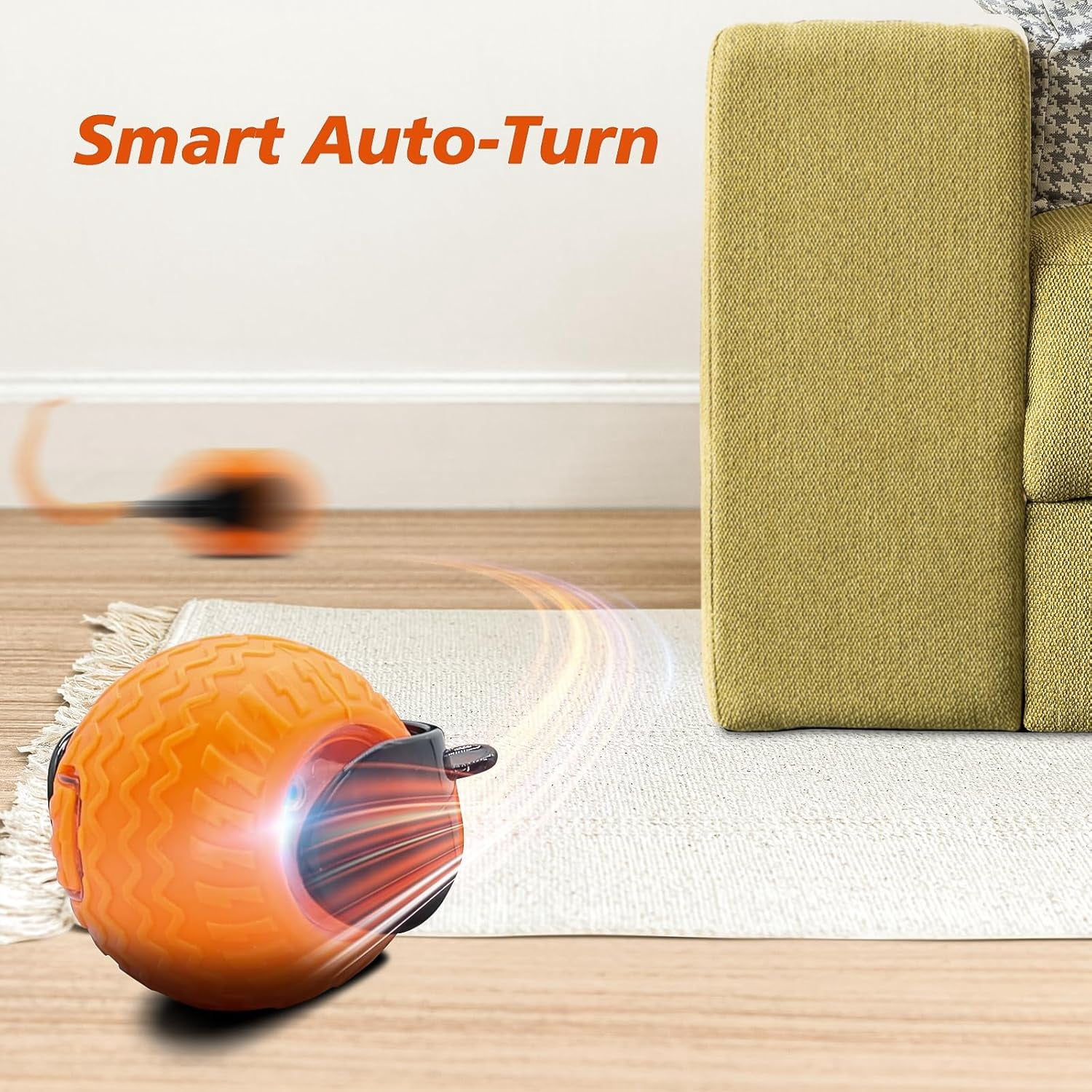 2Pcs Interactive Cat Toy for Indoor Cats, Speedy Ball with Tail, Automatic Moving Cat Balls for Bored Indoor Adult Cats, 360°Automatic Rolling Ball Toy, Two Speed Adjustment（Orange&Blue）