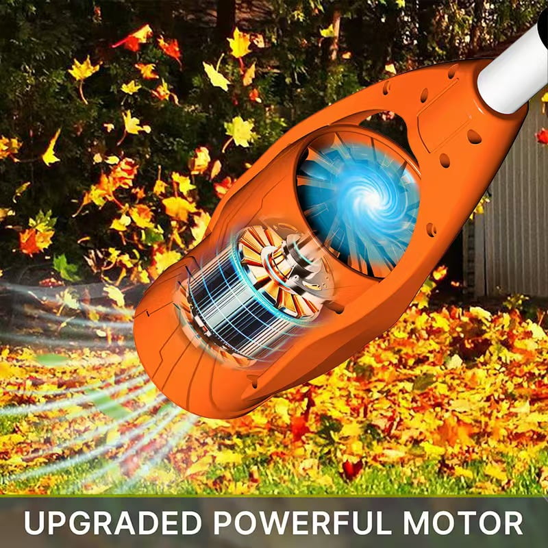 21V Electric Cordless Leaf Blower 400W High Power 39000RPM Snow Blower for Garden Outdoor with One Charger and Two Batteries Orange