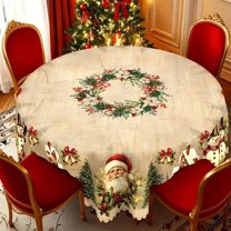 RimdGhov 2025 Upgraded Christmas Decorative Tablecloth - Round White Holiday Table Cover for Family Gatherings & Winter Parties