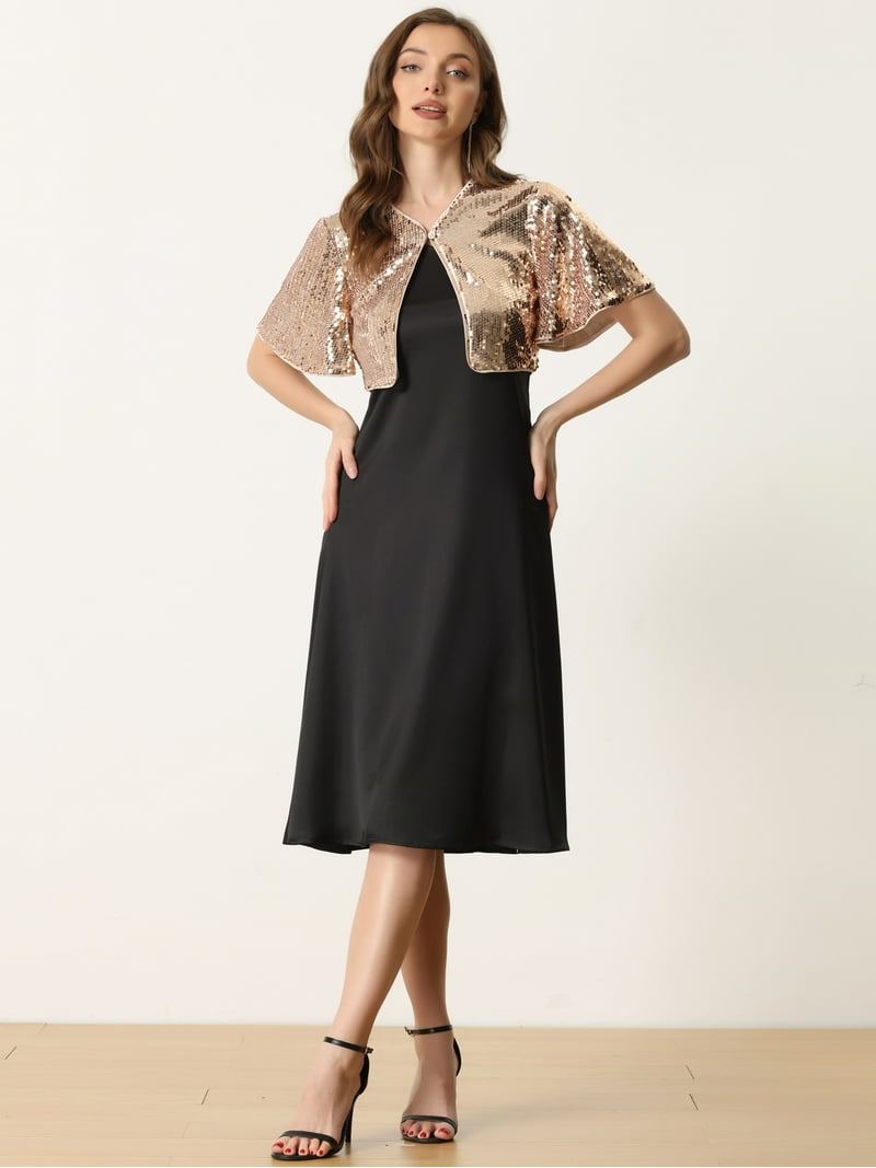 DARING DIVA Flared Sleeve Crop Shrug Bolero Glitter Jackets XL