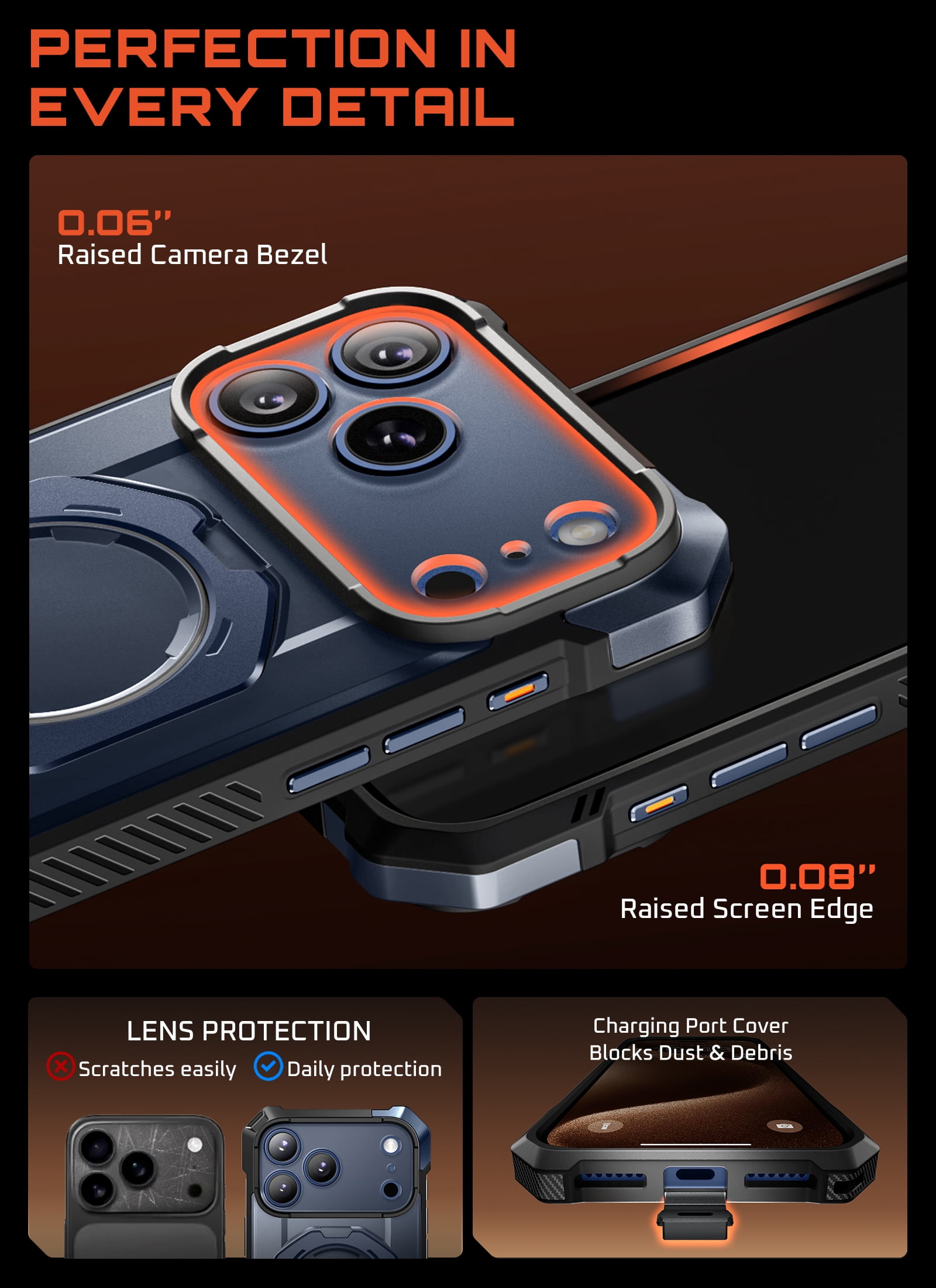SUPCASE Unicorn Beetle Grip for 2025 iPhone 17 Pro Max 6.9" Case with Camera Control Button with Kickstand Rugged Shockproof Anti-Slip Grip Case [Compatible with MagSafe] Magnetic Phone Cover, Azure