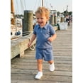 thumbnail image 6 of BemeyourBBs Toddler Baby Boy Summer Clothes Infant Baby Boy 2 Pieces Outfit Cotton Short Sleeve Solid Color Lapel Collared Shirt Tops and Shorts Set, 6 of 9