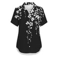 thumbnail image 6 of Womens Tops Short Sleeve Summer Printing Flax Plaid Flared Hem Button-Up Shirt Black XXL, 6 of 6