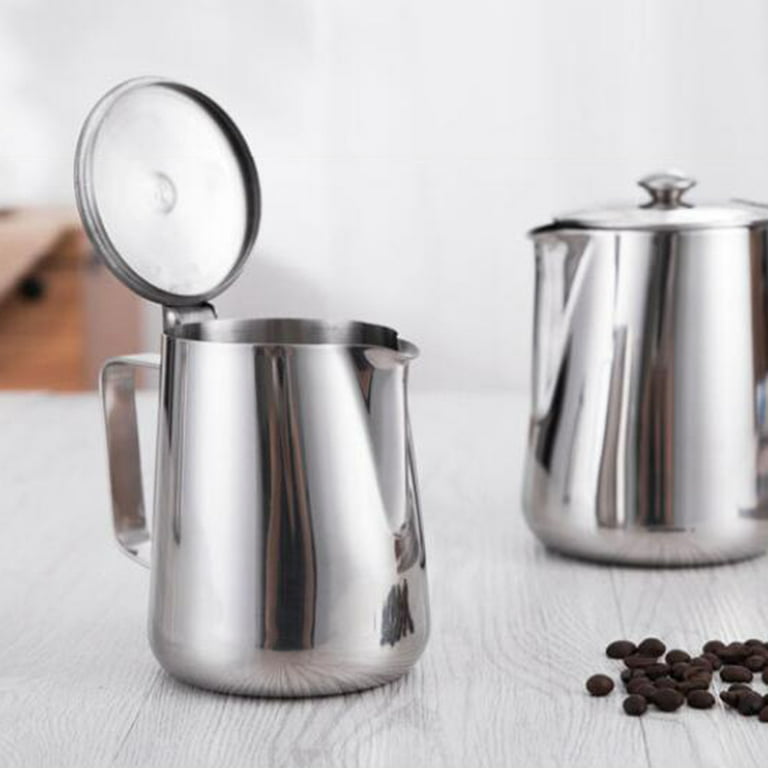 Milk Pitcher with Lid, Stainless Steel Milk Jug Espresso Latte Steaming Frothing Pitcher, Coffee Milk Frother Maker, Pour Cup Barista Tool, Size: 350