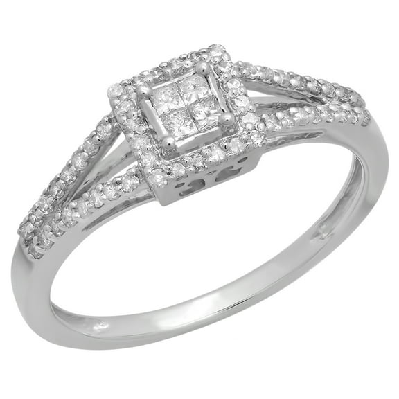 Dazzlingrock Collection 0.35 Carat (Ctw) 10K Princess & Round White Diamond Ladies Bridal Engagement Ring, White Gold, Size 9.5