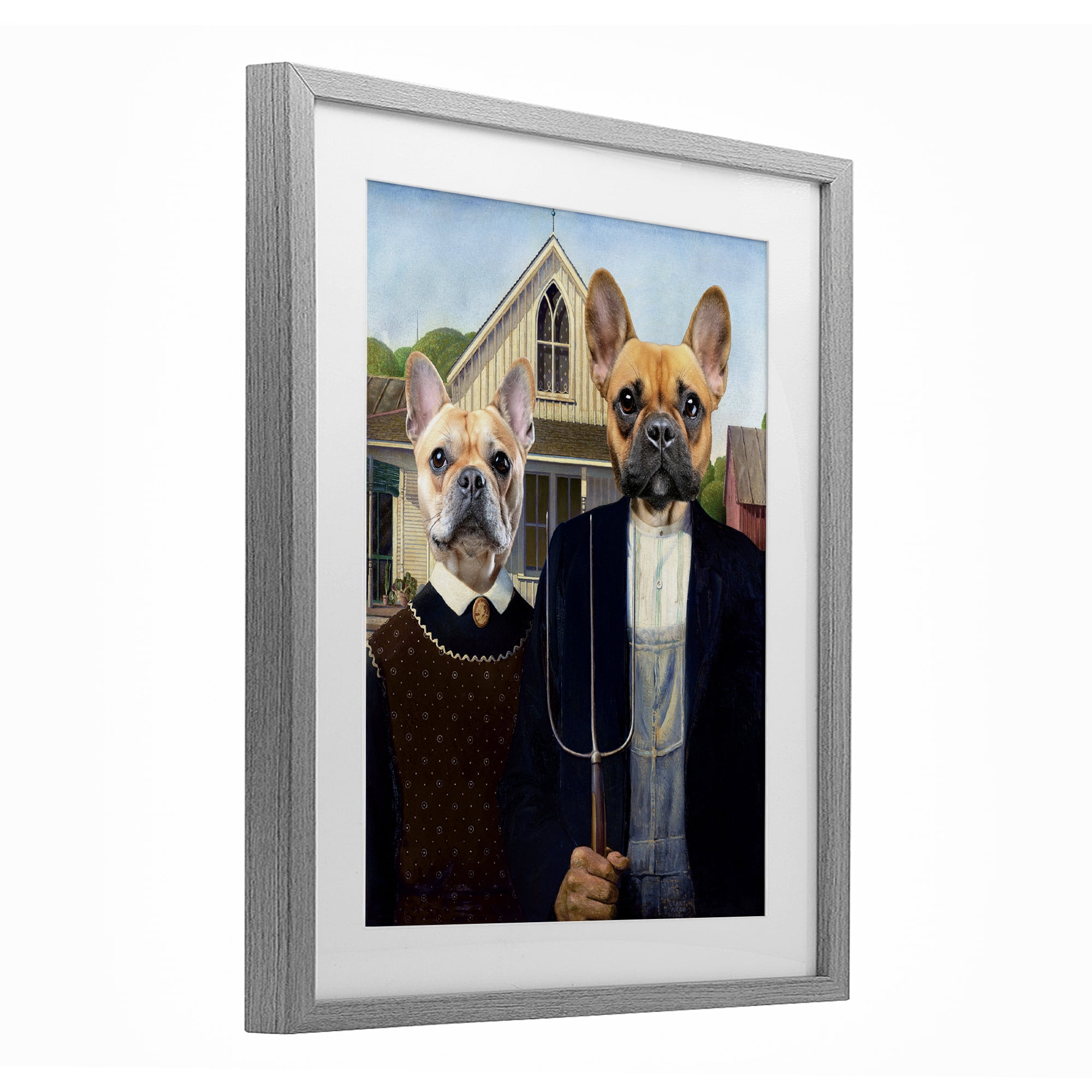 Stupell Industries French Bulldogs Iconic Farmers Gray Framed Print Under Glass, design by Grotto Studios
