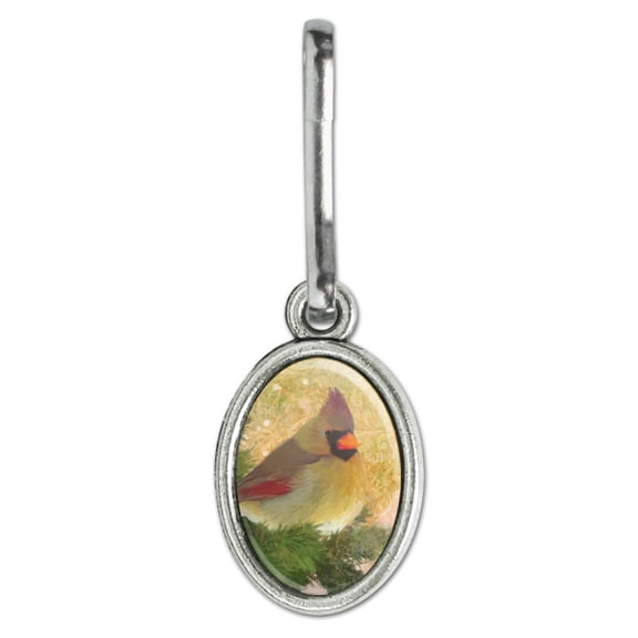 Christmas Holiday Cardinal Bird Antiqued Oval Charm Clothes Purse Suitcase Backpack Zipper Pull Aid