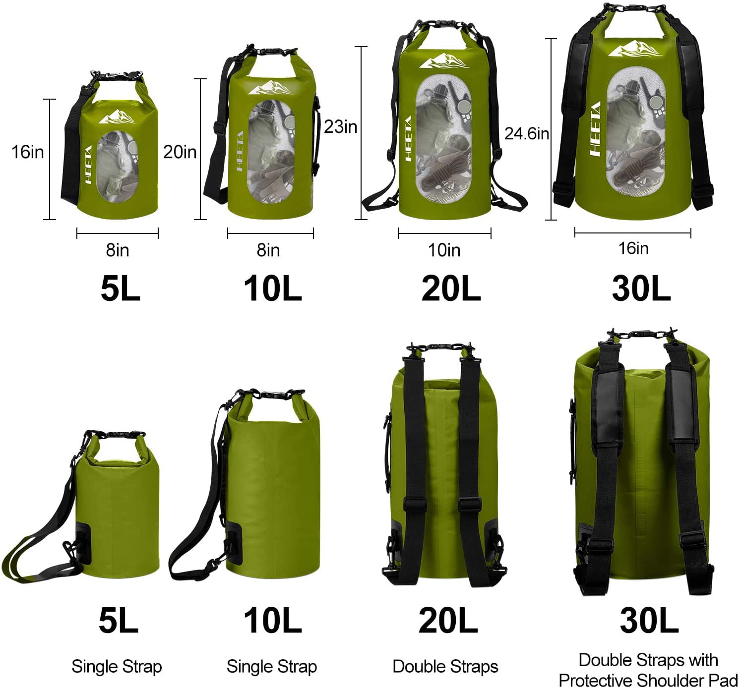 Wa Boncas Waterproof Dry Bag 10L 20L 30L Waterproof Backpack with Phone Pounch 
