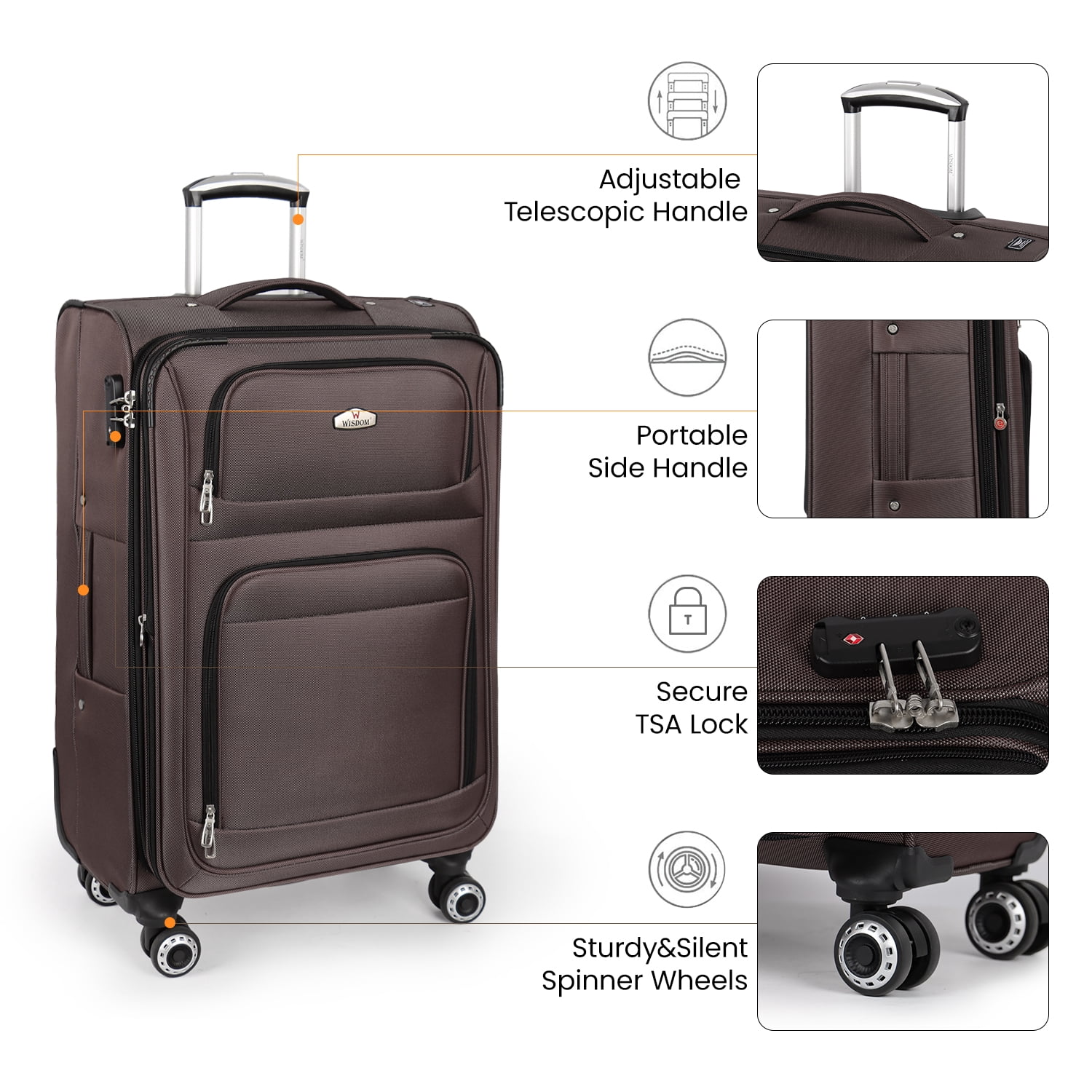 2-Piece Softside Luggage Set Expandable Spinner with TSA Lock, Lightweight Carry-On & Large Checked Suitcase,20"/30",Coffee - WD1622
