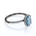 thumbnail image 4 of JeenMata Classic Pave Setting 1.50 TCW Oval Cut Lab Created Aquamarine and Moissanite Halo Design Engagement Ring in 18K Black Gold Plating over Silver, 4 of 6