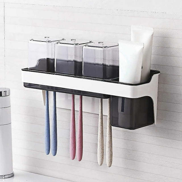 Toothbrush Holder Wall Mounted Large Capacity Multiple Toothbrush Holder For Bathroom 3 Cups Kids