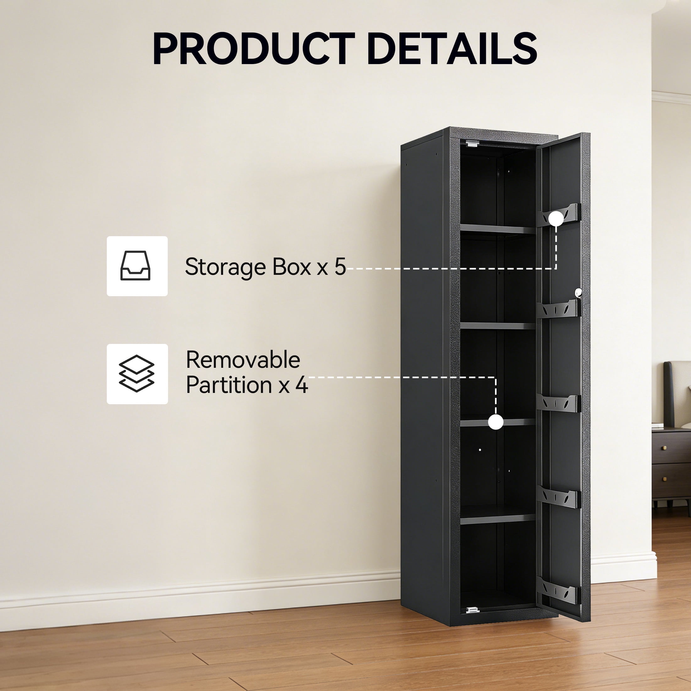KAER 8-10 Gun Safe, Multi-Function Storage Cabinet for Pistols, Unassembled Gun Cabinet with Removable Shelf