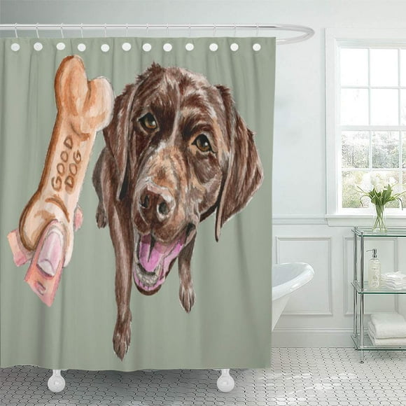 YUSDECOR Brown Labrador Dog Chocolate Lab Watercolor Painting Retreiver Doggie Bathroom Decor Bath Shower Curtain 66x72 inch