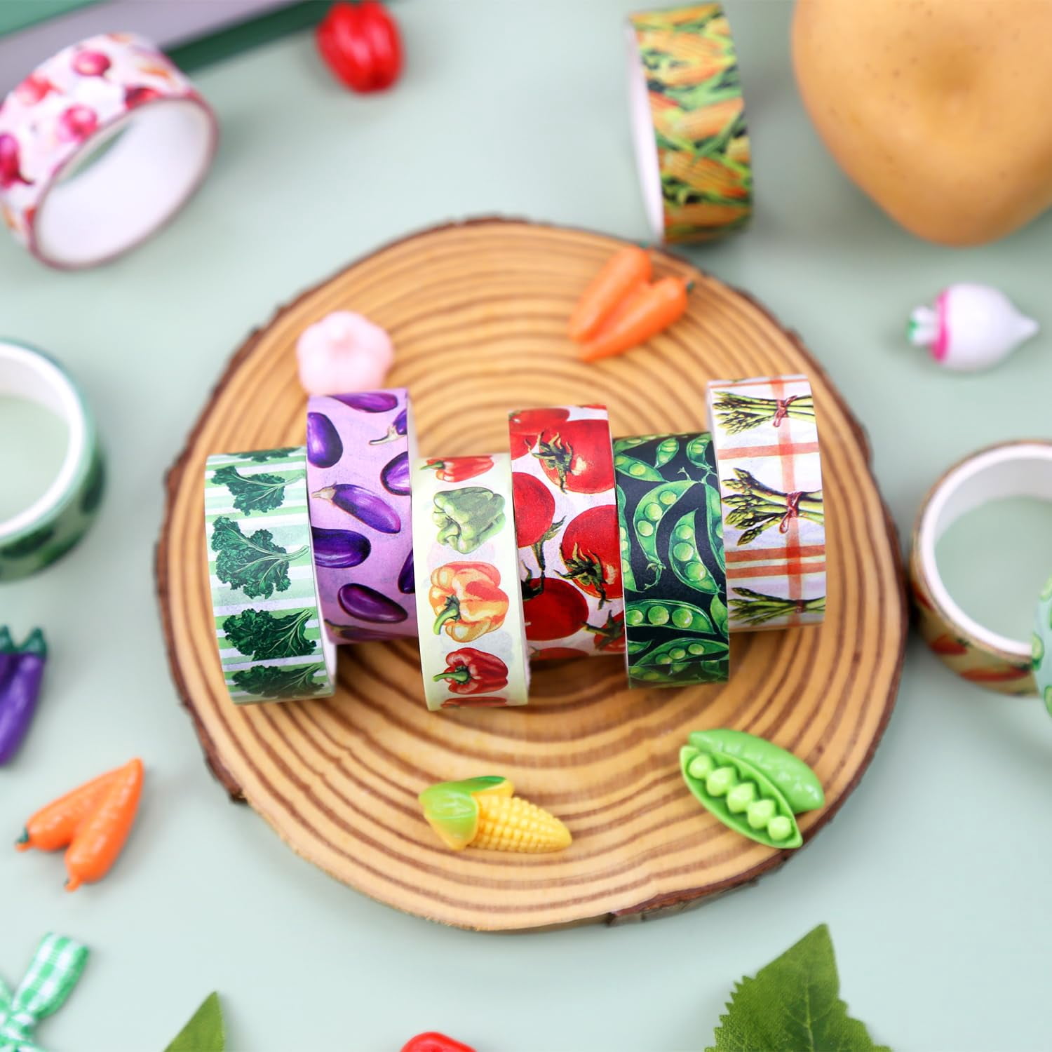 Vegetable Washi Tape Set of 12 Rolls, Cute Garden Pattern Decorative Tape, Tomato Carrot Corn Masking Tape for Journaling Supplies, Kitchen Planner, Garden Scrapbooking, Recipe Journal