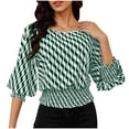 thumbnail image 4 of TMOYZQ Women's Crop Top Striped Crew Neck Short Sleeve Blouse Shirred Ruffle Peplum Blouse Tops, 4 of 9