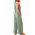 thumbnail image 5 of Women'S Hollow Out Halter Neck Sleeveless Top & Wide Leg Pants, Summer Casual Outfit Set Green XL, 5 of 9