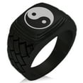 thumbnail image 1 of Stainless Steel Yin Yang Geometric Pattern Step-Down Biker Style Polished Ring, 1 of 1