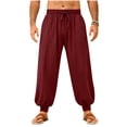 thumbnail image 5 of hotojiny Mens Harem Pants Casual Elastic Waist Drawstring Cotton Cropped Linen Pants Baggy Boho Beach Yoga Trousers M-3XL, 5 of 7