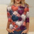thumbnail image 1 of Walmart+ Semaine Aqestyerly T-Shirt Imprimé Mode Saint-Valentin pour Femmes Manches 3/4 Blouse Col Rond Hauts Décontractés, 1 of 5