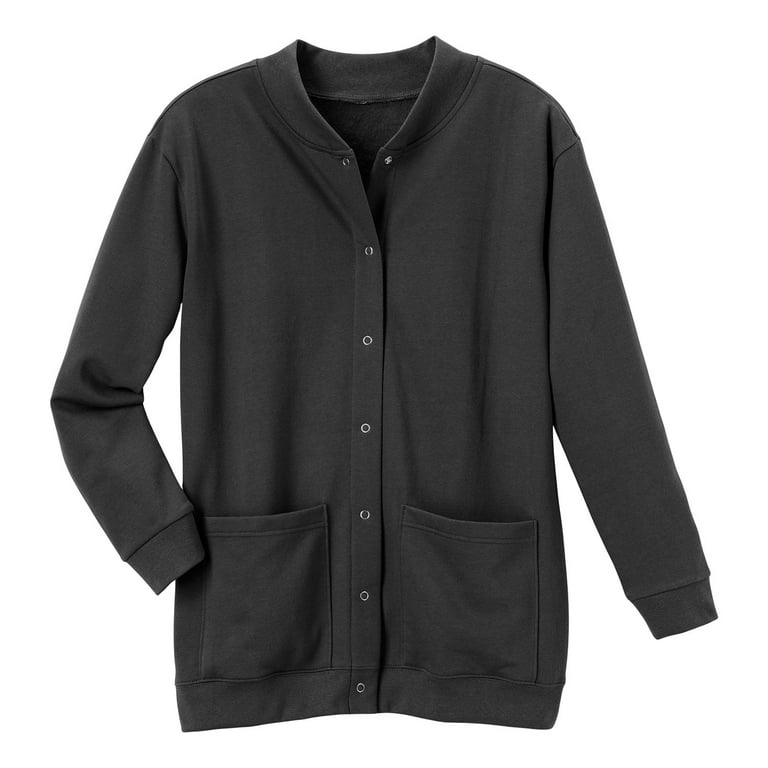 CATALOG CLASSICS Womens Front Snap Black 2X, for Sweatshirt Jacket Fleece Women, Cardigan