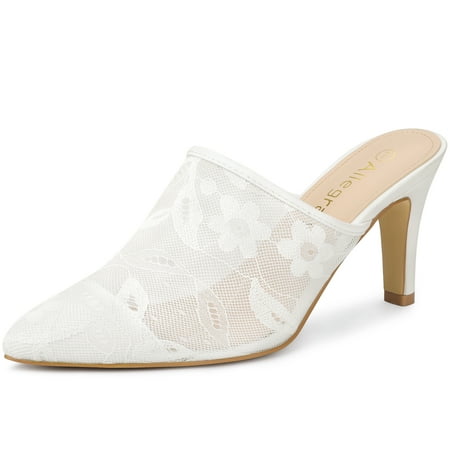 

Unique Bargains Women s Pointed Toe Lace Stiletto Heels Slide Mules
