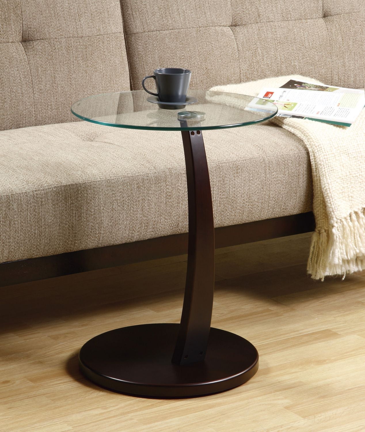 Monarch Specialties Accent Table, C-shaped, End, Side, Snack, Living Room, Bedroom, Laminate, Tempered Glass, Brown, Clear, Contemporary, Modern