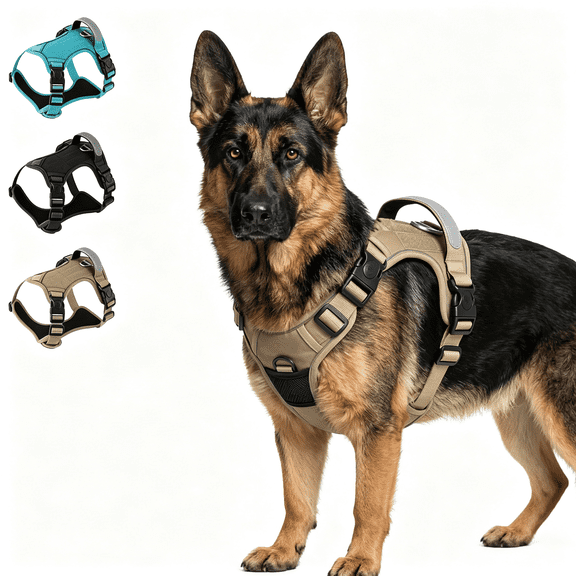 GASTROPOD Heavy Duty Dog Harness for Large Dogs, No Pull Reflective Pet Harness with Locking Buckles, Control Handle & Dual Leash Clips, Adjustable for Strong Dogs (Xl, Khaki)