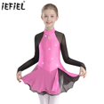 thumbnail image 2 of Niños Niñas gimnasia patinaje artístico Ballet traje de baile lírico malla transparente manga larga vestido brillante con diamantes de imitación Ropa de baile, 2 of 5