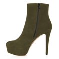 thumbnail image 3 of YDN Women Classic Platform Stiletto High Heel Booties Round Closed Toe Side Zip Ankle Boots Winter Office Dressy Shoes Size 10.5 Olive, 3 of 4