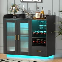 Wine Bar Cabinet with LED Light, Floating Coffee Cabinet with Wine and Glass Rack, Kitchen Buffet Sideboard with Glass Doors and Drawer, Modern Liquor Cabinet for home, Kitchen, Living Room, Black