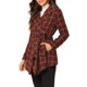 thumbnail image 4 of Abrigo delgado con cuello de solapa asimétrico de cuadros para mujer Inspire Chic XL en rojo oscuro, 4 of 7