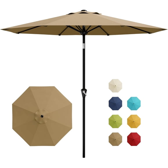 IdealHouse Patio Umbrella Outdoor, Pool Umbrella, Table Umbrella with Push Button Tilt and Crank, 8 Sturdy Ribs UV Protection Waterproof for Deck, Market, Garden