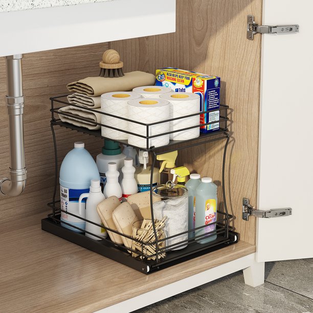 Organization and storage home edit,under kitchen sinks storage,pull out organizers Black