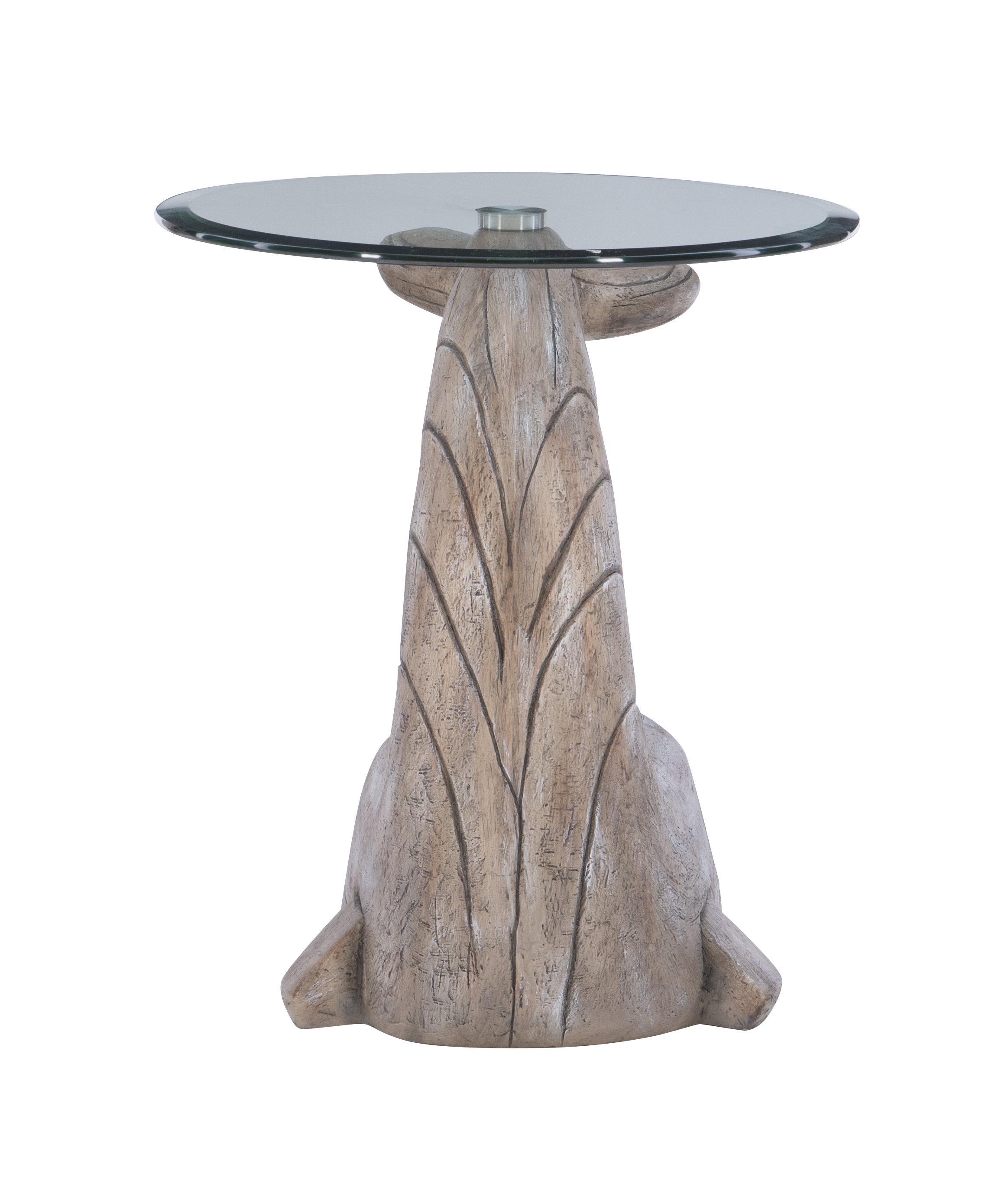 Powell Wendy Whale Indoor Accent Side Table with Glass Top, 23" Tall, Distressed Natural Driftwood