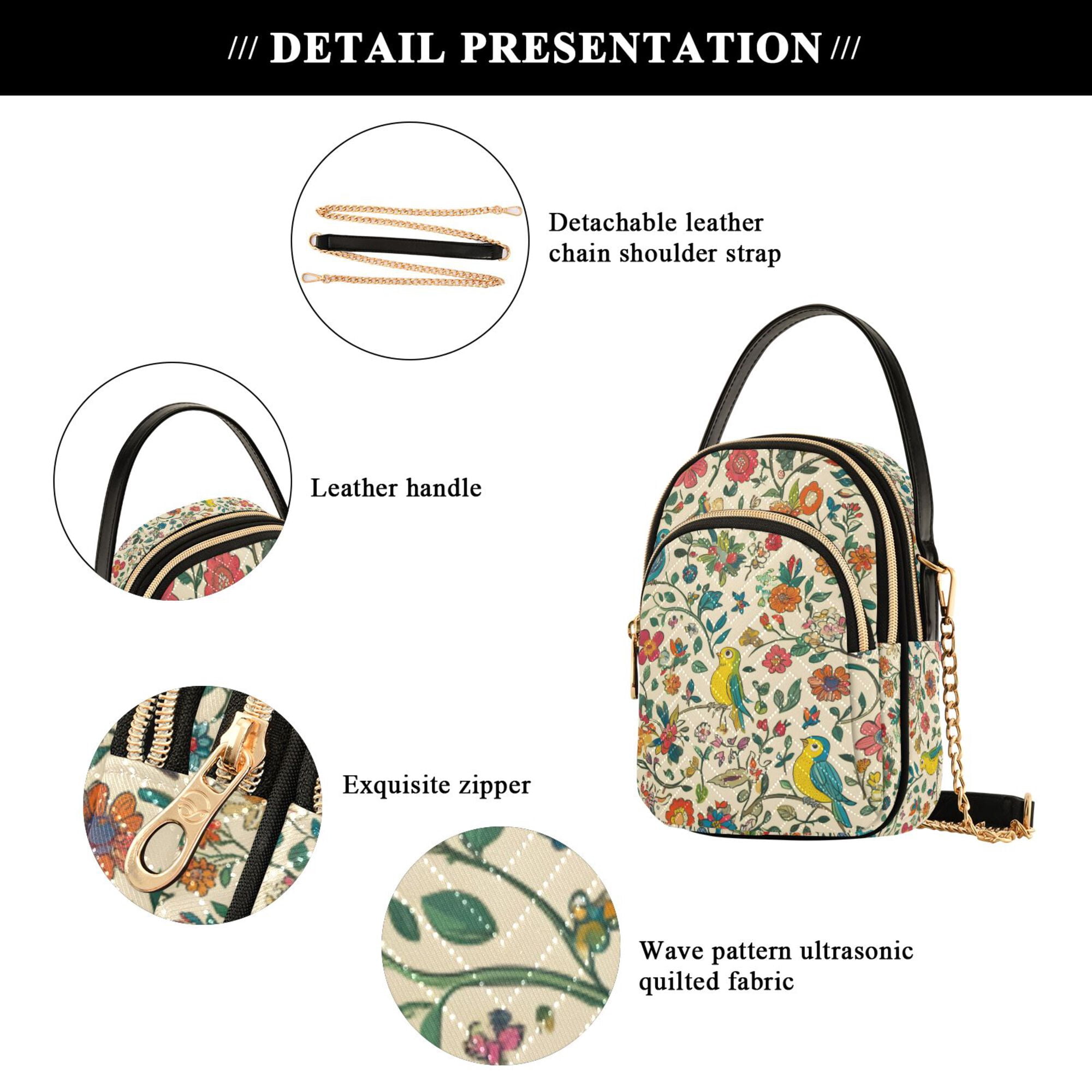 FORMRS Crossbody Bag for Women Quilted Travel Shoulder Cell Phone Purse with Chain Strap Handbag, Beige Cartoon Animals