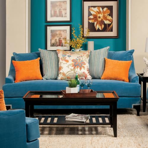 Furniture Of America Estella Retro Peacock Blue Premium Velvet Sofa Walmart Com Walmart Com