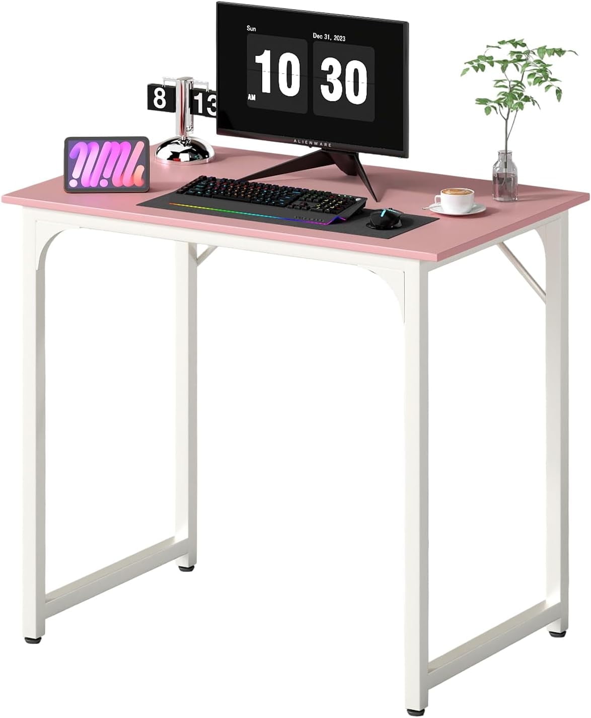 PayLessHere 32 Inch Computer Desk,Pink Office Desk with Metal Frame, Adjustable Feet,Pack of 1