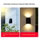 thumbnail image 4 of Lámpara solar de pared con iluminación hacia arriba y hacia abajo para exteriores, IP65, decoración moderna para el hogar, jardín, porche, color negro, paquete de 2 unidades., 4 of 9