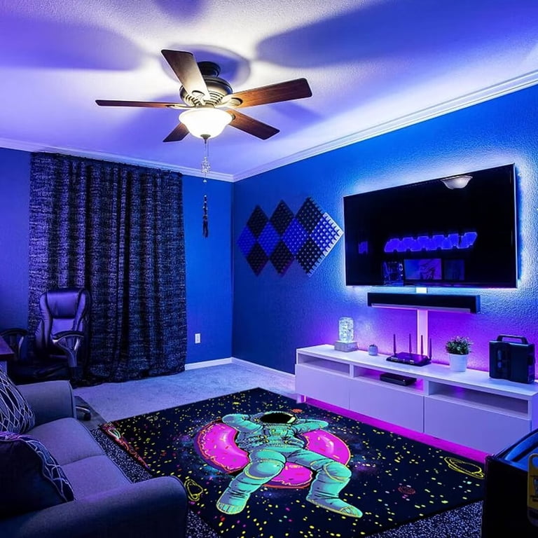 Glowing Game Controller Gamepad Area Rug, Neon Astronaut Floor Mat