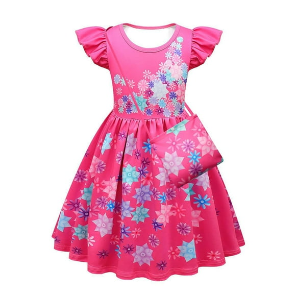 Encanto Mirabel Robe Fille Isabella Imprimée Manches Volantées Robe Décontractée et Sac