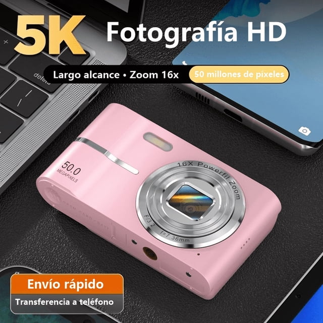 Cámara Digital FHD 1080P 50MP Vlogging con Tarjeta 32GB, Pantalla IPS de 2.4'', Zoom 16X, Anti-Shake y Disparo Continuo, Camara Fotografica Digicam Regalo para Niñas y Niños (Rosa)