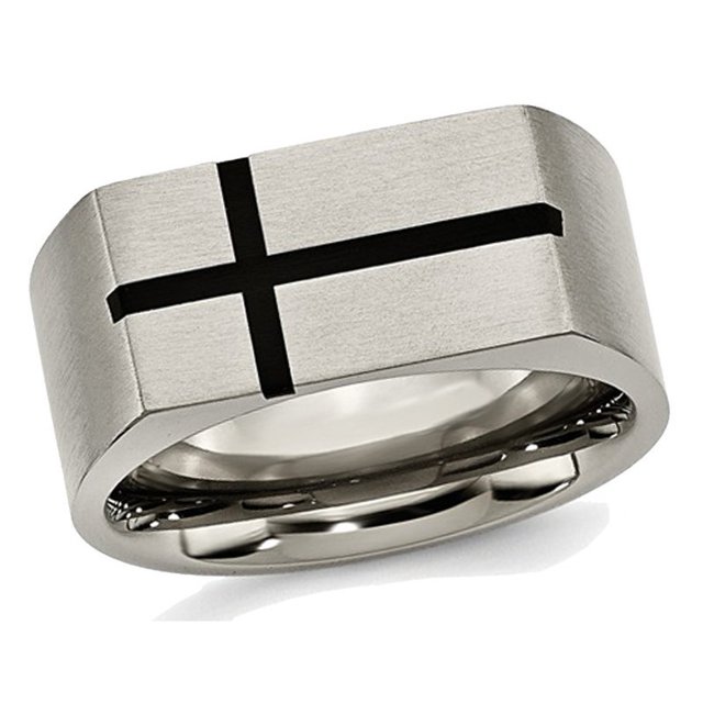Bague Alliance pour Homme en Titane Biseauté 10 mm en Émail Noir Brossé Croisé