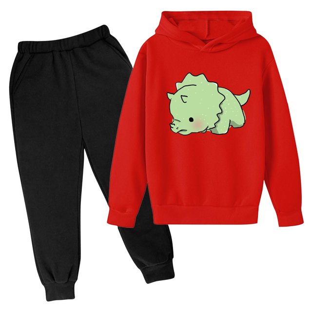 RXIRUCGD Mode Filles et Garçons Enfants Manches Longues Décontractées Imprimé Dinosaure Hauts Ensemble à Capuche Manches Longues (Rouge, Taille : 4 Ans)