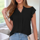 thumbnail image 2 of Camiseta de Corta con Cuello en V y Estampado de Hojas de para Mujer, Color Negro, Talla L, 2 of 9