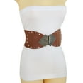 thumbnail image 6 of Women Elastic Wide Brown Faux Leather Corset Belt Fan Buckle S M, 6 of 17