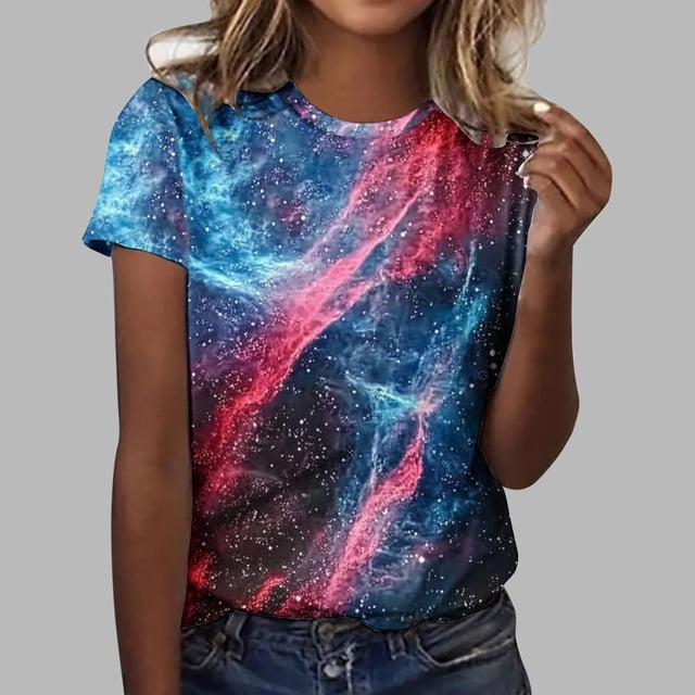 UPPADA T-Shirts d'Été pour Femmes à Imprimé Graphique, Col Ras du Cou, Décontractés, Manches Courtes, Coupe Ample, Chandails à Enfiler, Mode, Vacances, Plage, Blouses Multicolores, TG