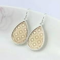 thumbnail image 6 of Openwork Gold Filigree Hollow Brass Oval Shape Clover Floral Teardrop Earrings, 6 of 9