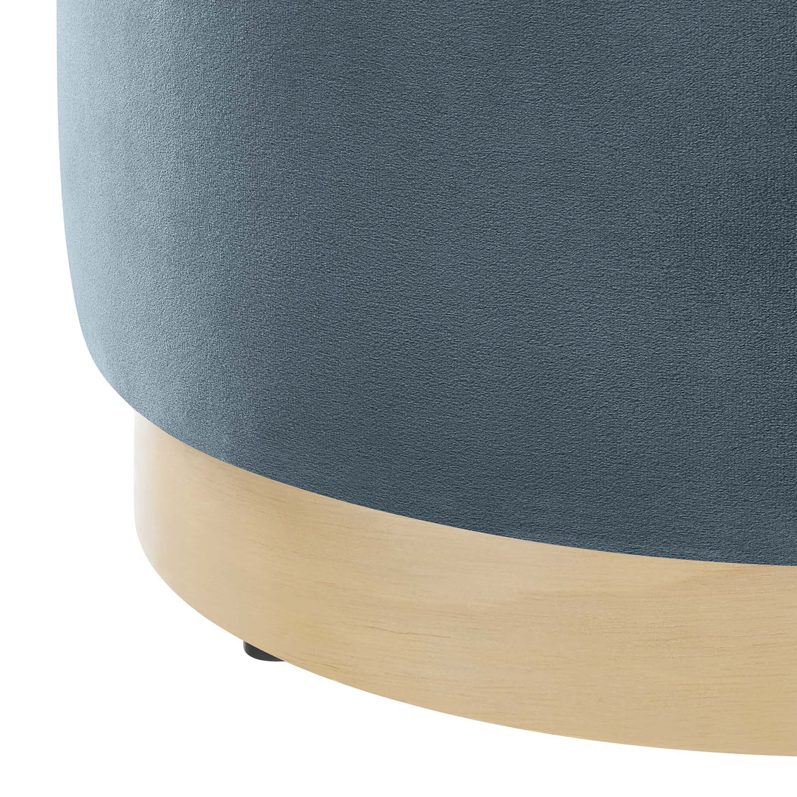 Tilden 16" Round Performance Velvet Upholstered Ottoman in Cadet Blue Natural