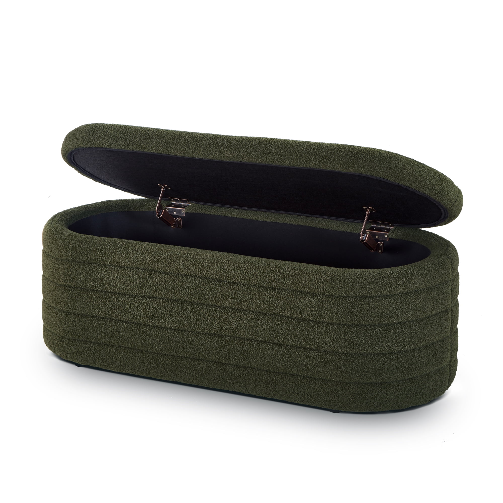 43 IN Wide Mid-Century Modern  Oval Storage Ottoman Bench for Living Room,Entryway,Dark Green