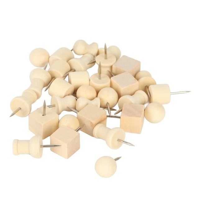 Wood Pushpins, Wooden Push Pin 30 Pieces Easy Removal Sturdy Durable Cute Design For Photo For Corkboard For Map